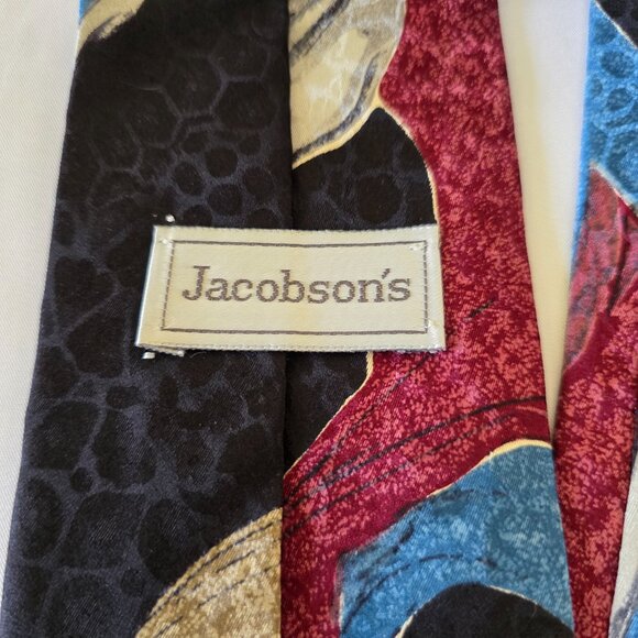 Vintage Jacobson's Silk Tie Blue, Red, Black & Tan Abstract Geometric Design - Picture 6 of 7